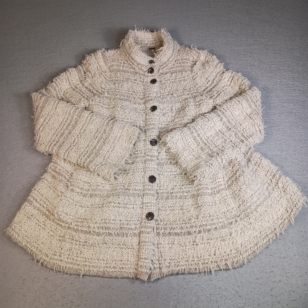 Free People Shaggy Wool/Linen Blend Boho Festival Flowy Artsy Free Spirit L Coat